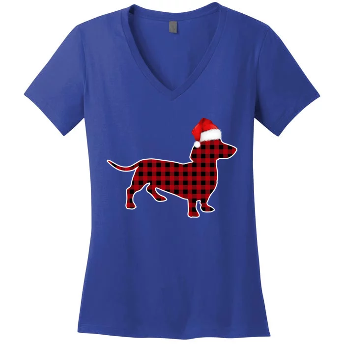 Dachshund Red Plaid Buffalo Christmas Pajamas Family Funny Gift Great Gift Women's V-Neck T-Shirt