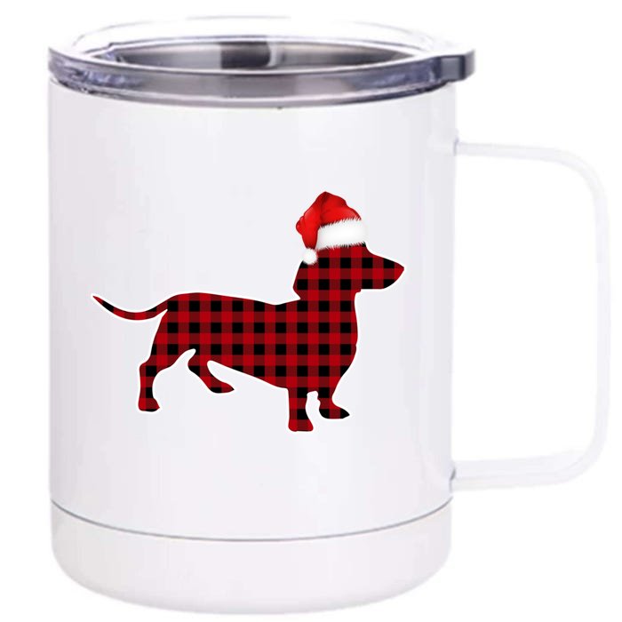 Dachshund Red Plaid Buffalo Christmas Pajamas Family Funny Gift Great Gift Front & Back 12oz Stainless Steel Tumbler Cup