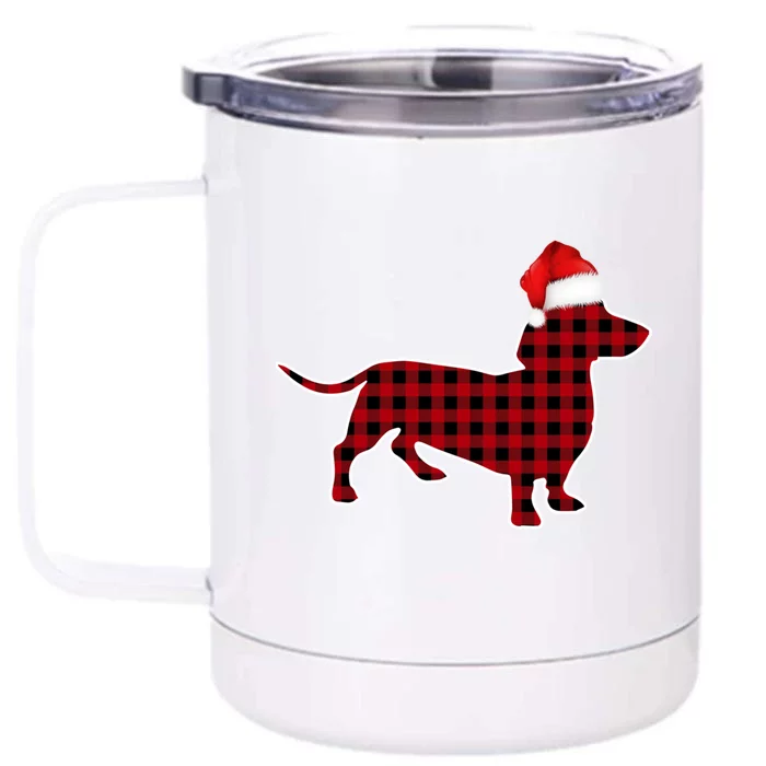 Dachshund Red Plaid Buffalo Christmas Pajamas Family Funny Gift Great Gift Front & Back 12oz Stainless Steel Tumbler Cup