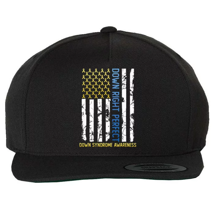 Down Right Perfect Yellow & Blue American Flag Down Syndrome Wool Snapback Cap