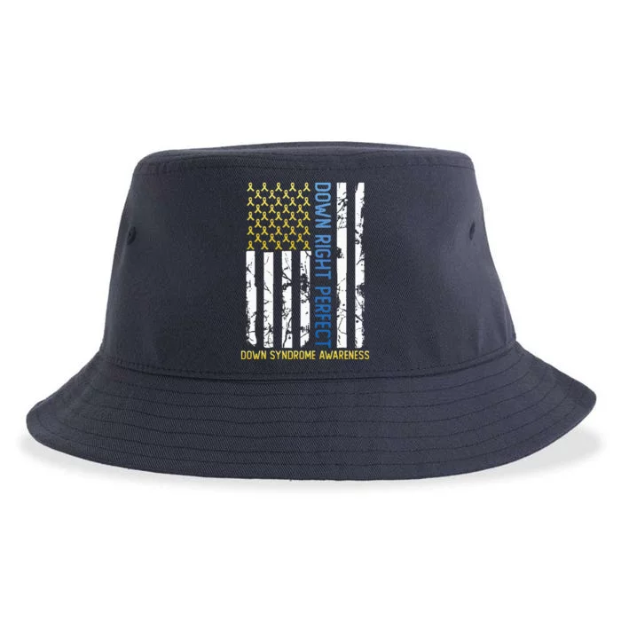 Down Right Perfect Yellow & Blue American Flag Down Syndrome Sustainable Bucket Hat