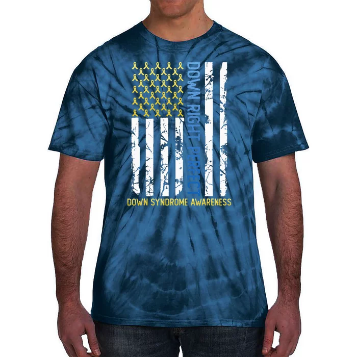 Down Right Perfect Yellow & Blue American Flag Down Syndrome Tie-Dye T-Shirt