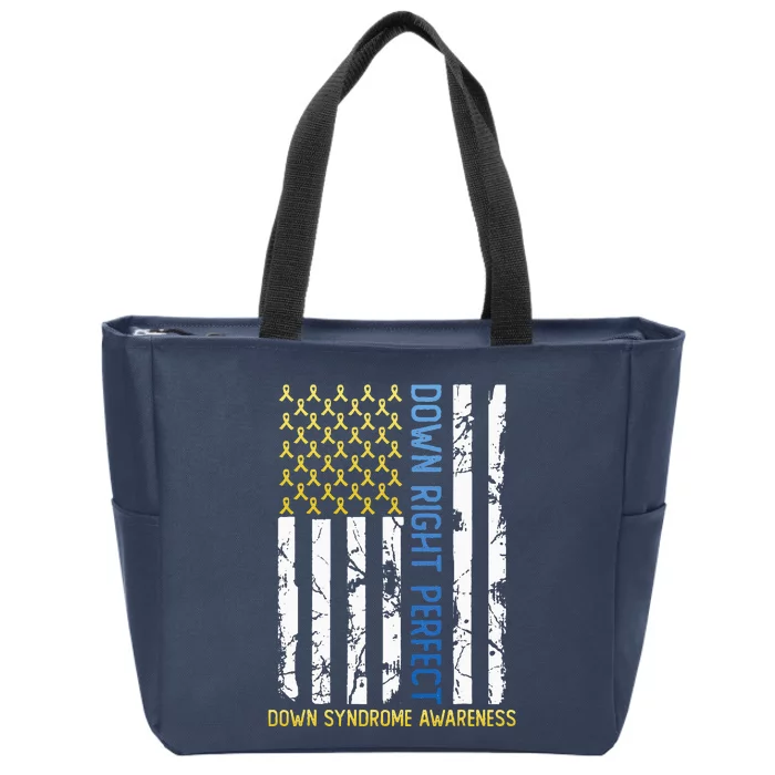 Down Right Perfect Yellow & Blue American Flag Down Syndrome Zip Tote Bag