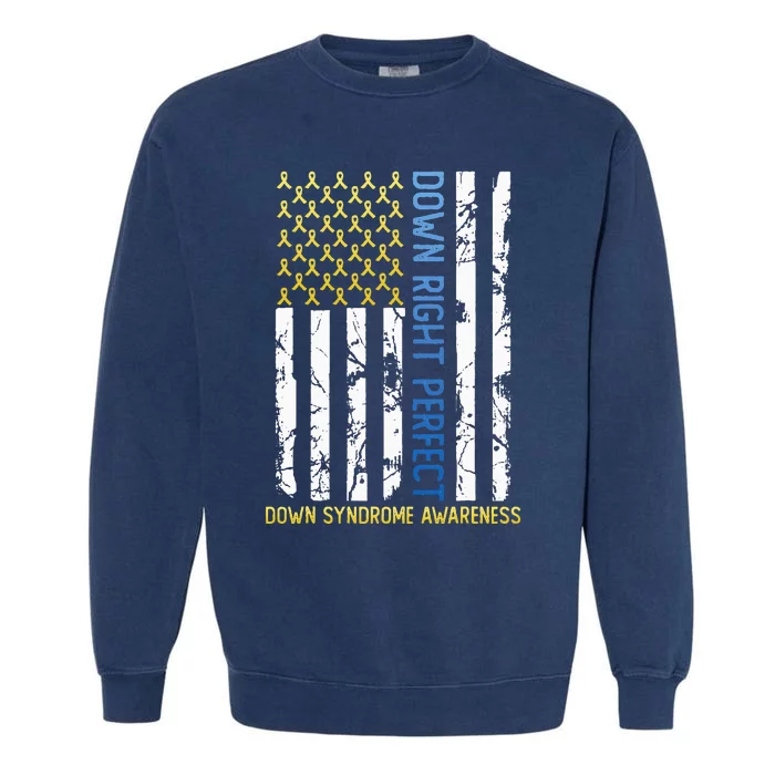 Down Right Perfect Yellow & Blue American Flag Down Syndrome Garment-Dyed Sweatshirt