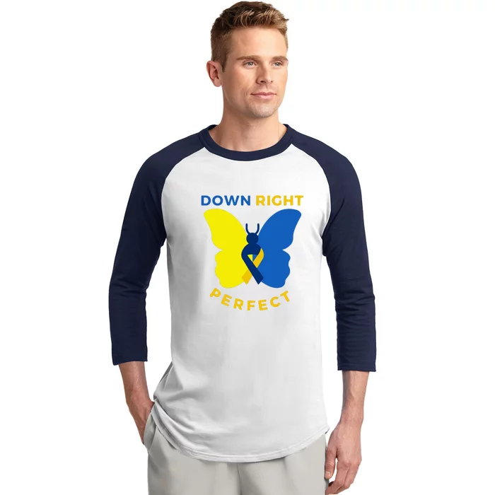 Down Right Perfect Butterfly Down Syndrome Awareness Gift Baseball Sleeve Shirt