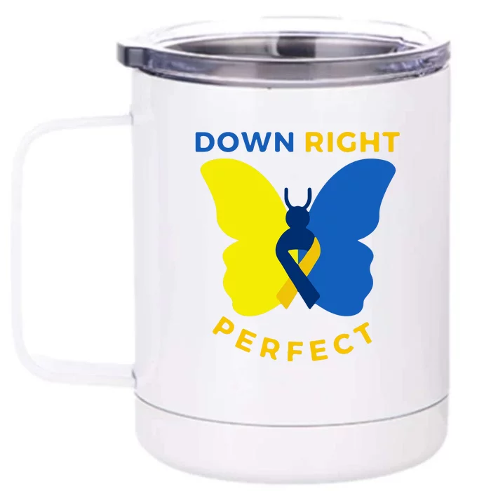 Down Right Perfect Butterfly Down Syndrome Awareness Gift Front & Back 12oz Stainless Steel Tumbler Cup