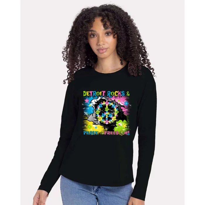 Detroit Rocks Peace Freedom Womens Cotton Relaxed Long Sleeve T-Shirt