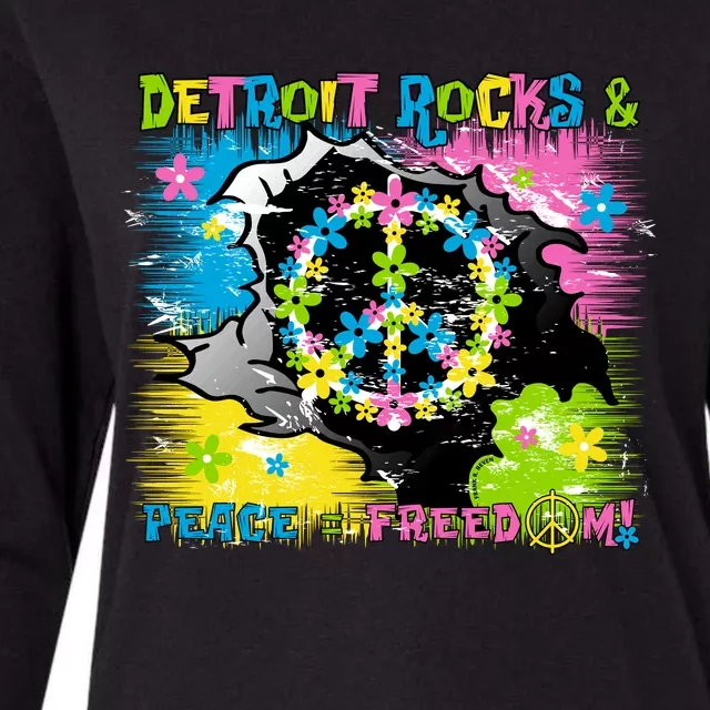 Detroit Rocks Peace Freedom Womens Cotton Relaxed Long Sleeve T-Shirt