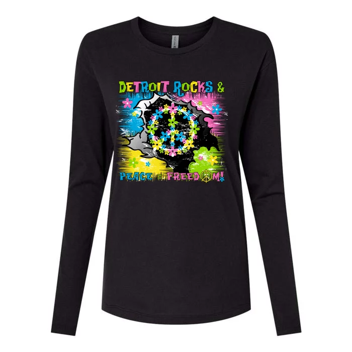 Detroit Rocks Peace Freedom Womens Cotton Relaxed Long Sleeve T-Shirt