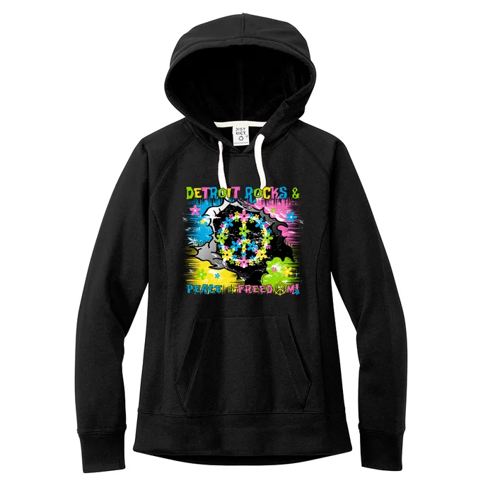 Detroit Rocks Peace Freedom Women's Fleece Hoodie