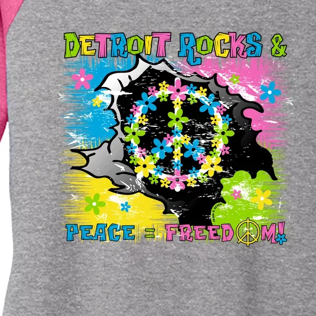 Detroit Rocks Peace Freedom Women's Tri-Blend 3/4-Sleeve Raglan Shirt