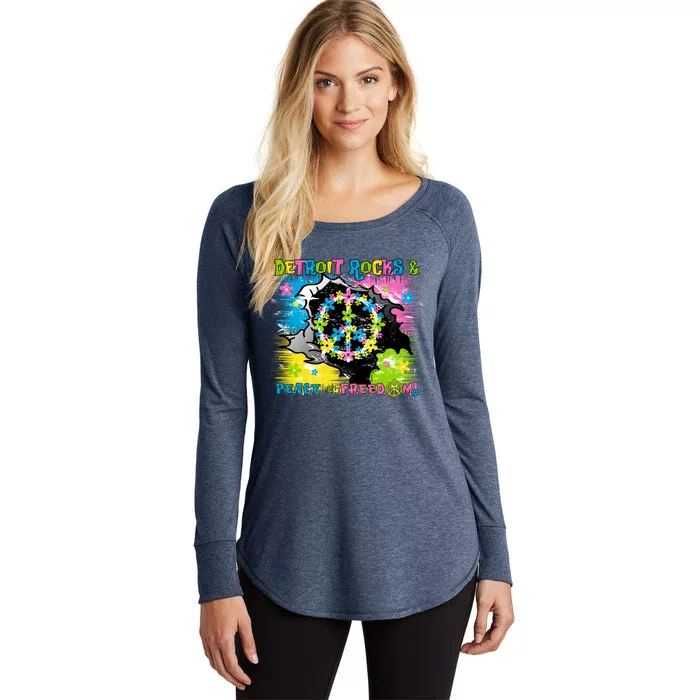 Detroit Rocks Peace Freedom Women's Perfect Tri Tunic Long Sleeve Shirt