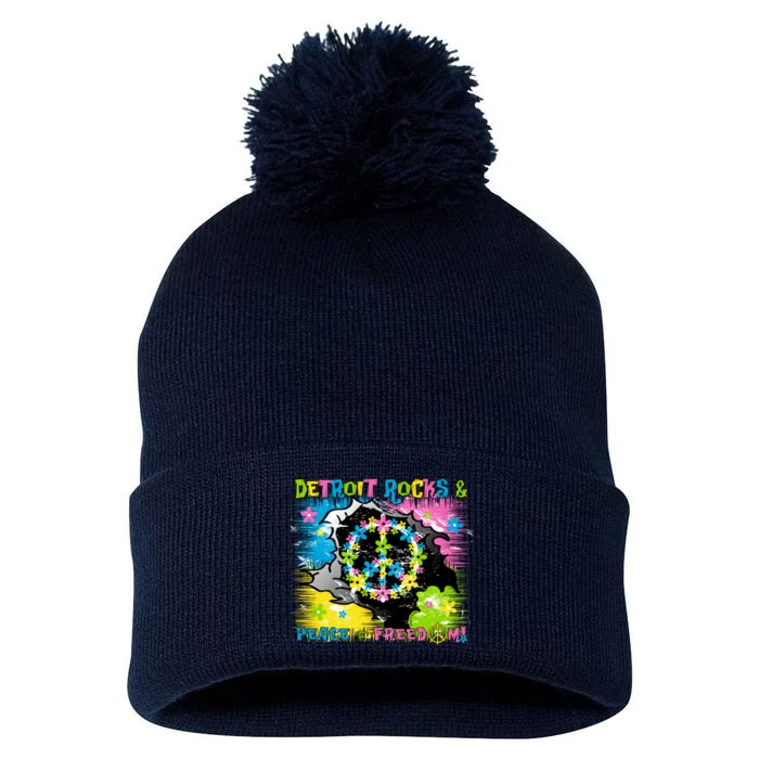 Detroit Rocks Peace Freedom Pom Pom 12in Knit Beanie