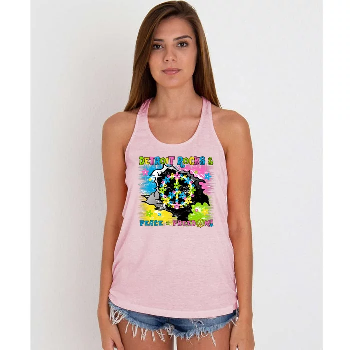 Detroit Rocks Peace Freedom Women's Knotted Racerback Tank