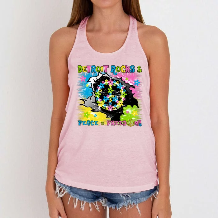 Detroit Rocks Peace Freedom Women's Knotted Racerback Tank