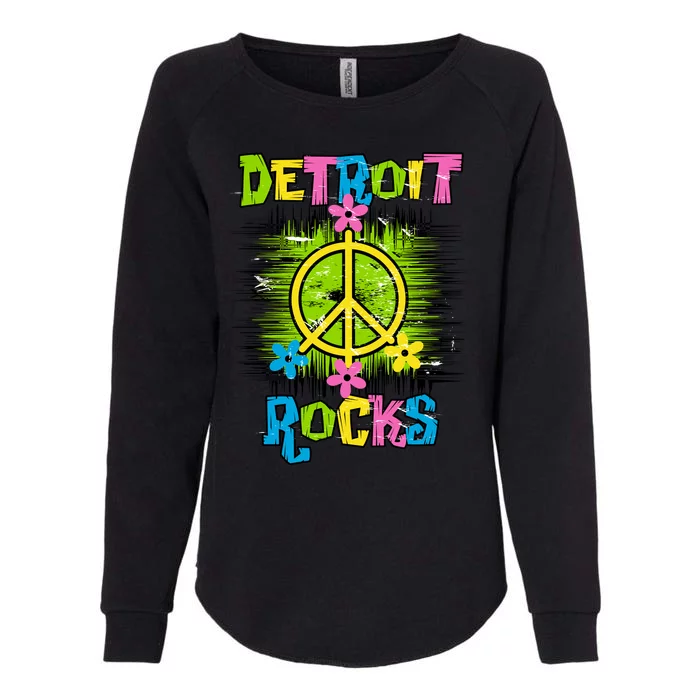 Detroit Rocks Peace Womens California Wash Sweatshirt