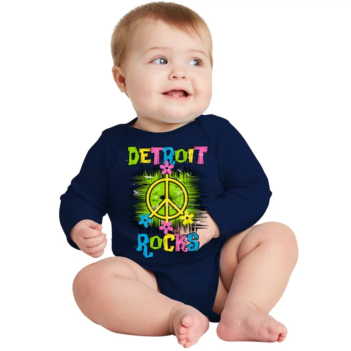 Detroit Rocks Peace Baby Long Sleeve Bodysuit