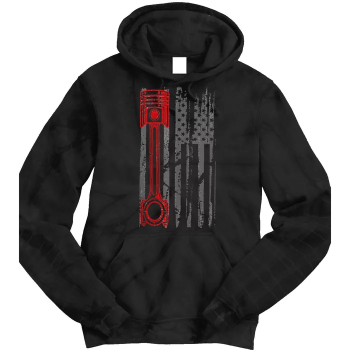 Drag Racer Pistons Patriotic American Flag Drag Racing Tie Dye Hoodie