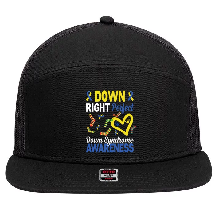 Down Right Perfect Down Syndrome Awareness Heart Sock 7 Panel Mesh Trucker Snapback Hat