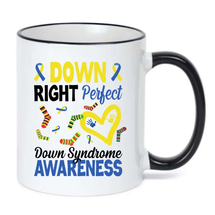 Down Right Perfect Down Syndrome Awareness Heart Sock Black Color Changing Mug