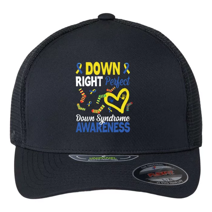 Down Right Perfect Down Syndrome Awareness Heart Sock Flexfit Unipanel Trucker Cap