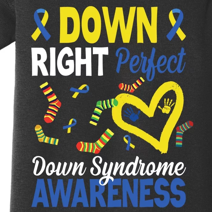 Down Right Perfect Down Syndrome Awareness Heart Sock Baby Bodysuit