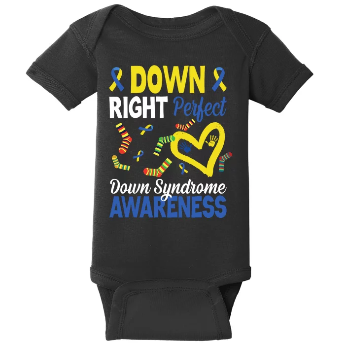 Down Right Perfect Down Syndrome Awareness Heart Sock Baby Bodysuit