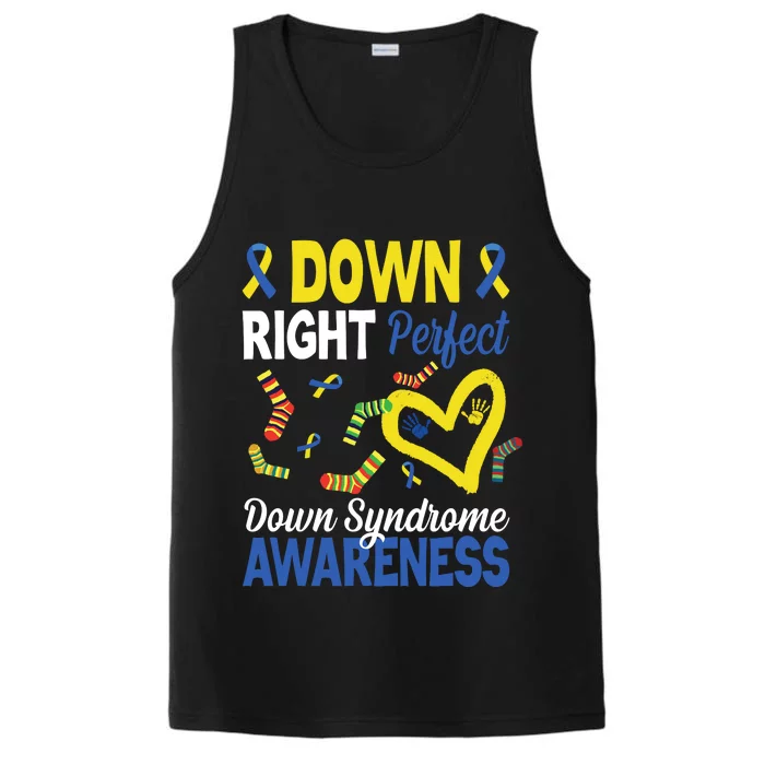 Down Right Perfect Down Syndrome Awareness Heart Sock Performance Tank