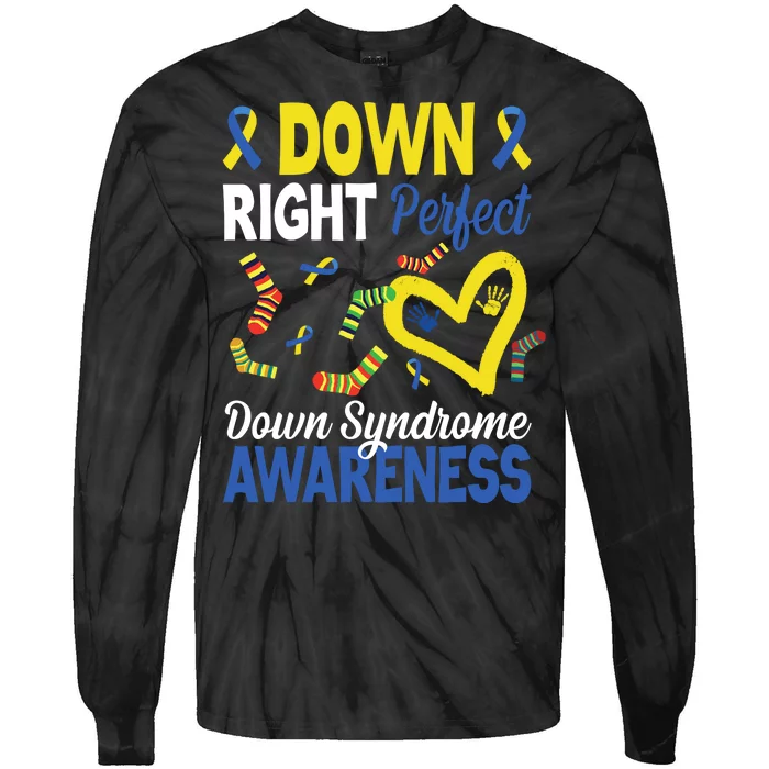 Down Right Perfect Down Syndrome Awareness Heart Sock Tie-Dye Long Sleeve Shirt