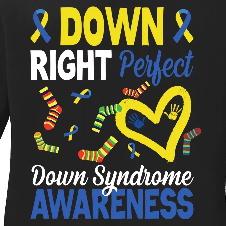 Down Right Perfect Down Syndrome Awareness Heart Sock Ladies Long Sleeve Shirt