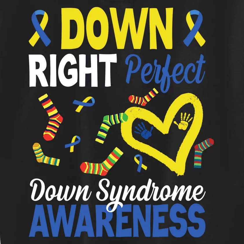 Down Right Perfect Down Syndrome Awareness Heart Sock Kids Sweatshirt