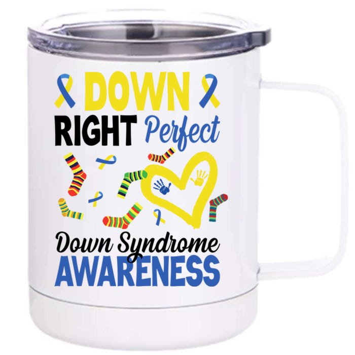 Down Right Perfect Down Syndrome Awareness Heart Sock Front & Back 12oz Stainless Steel Tumbler Cup