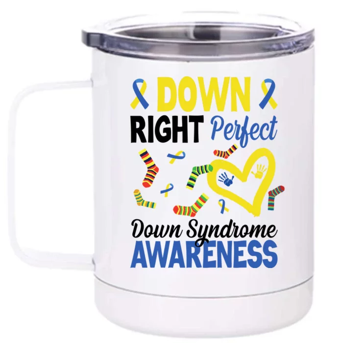 Down Right Perfect Down Syndrome Awareness Heart Sock Front & Back 12oz Stainless Steel Tumbler Cup