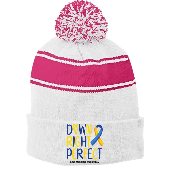 Down Right Perfect Down Syndrome Awareness Stripe Pom Pom Beanie