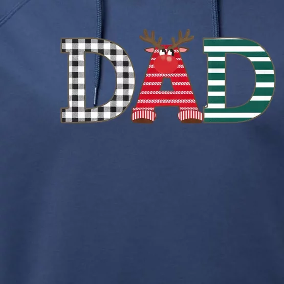 Dad Reindeer Plaid Christmas Holiday Design Performance Fleece Hoodie