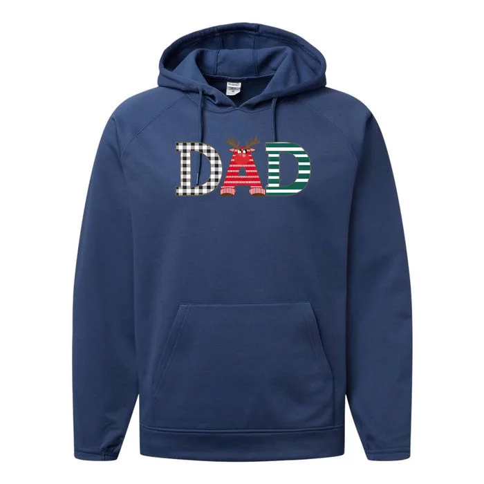 Dad Reindeer Plaid Christmas Holiday Design Performance Fleece Hoodie