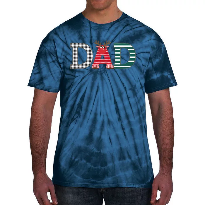 Dad Reindeer Plaid Christmas Holiday Design Tie-Dye T-Shirt