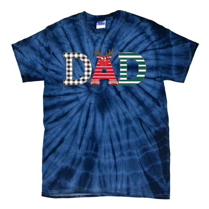 Dad Reindeer Plaid Christmas Holiday Design Tie-Dye T-Shirt