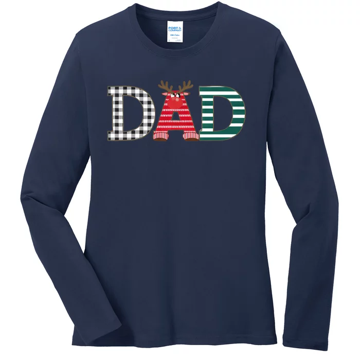 Dad Reindeer Plaid Christmas Holiday Design Ladies Long Sleeve Shirt