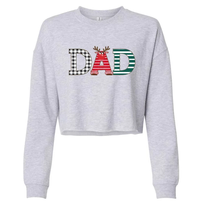 Dad Reindeer Plaid Christmas Holiday Design Cropped Pullover Crew