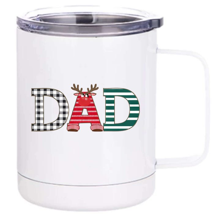 Dad Reindeer Plaid Christmas Holiday Design Front & Back 12oz Stainless Steel Tumbler Cup