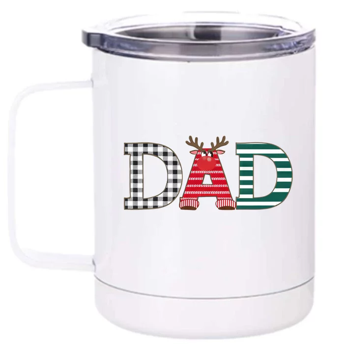 Dad Reindeer Plaid Christmas Holiday Design Front & Back 12oz Stainless Steel Tumbler Cup