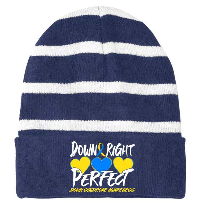 Down Right Perfect Down Syndrome Awareness Striped Beanie with Solid Band