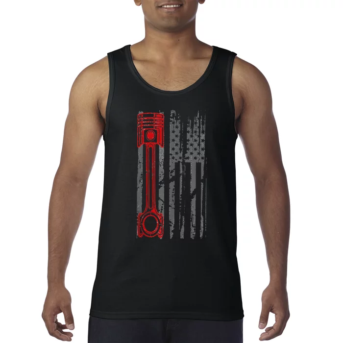 Drag Racer Pistons Patriotic American Flag Drag Racing Tank Top