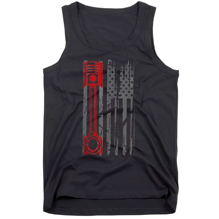 Drag Racer Pistons Patriotic American Flag Drag Racing Tank Top