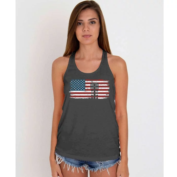 Drag Racing Race Car American Flag Vintage Women's Knotted Racerback Tank