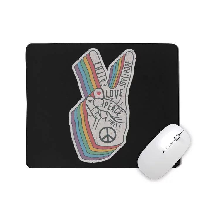 Distressed Rainbow Retro Peace Hand Sign 60s 70s Hippie Mousepad