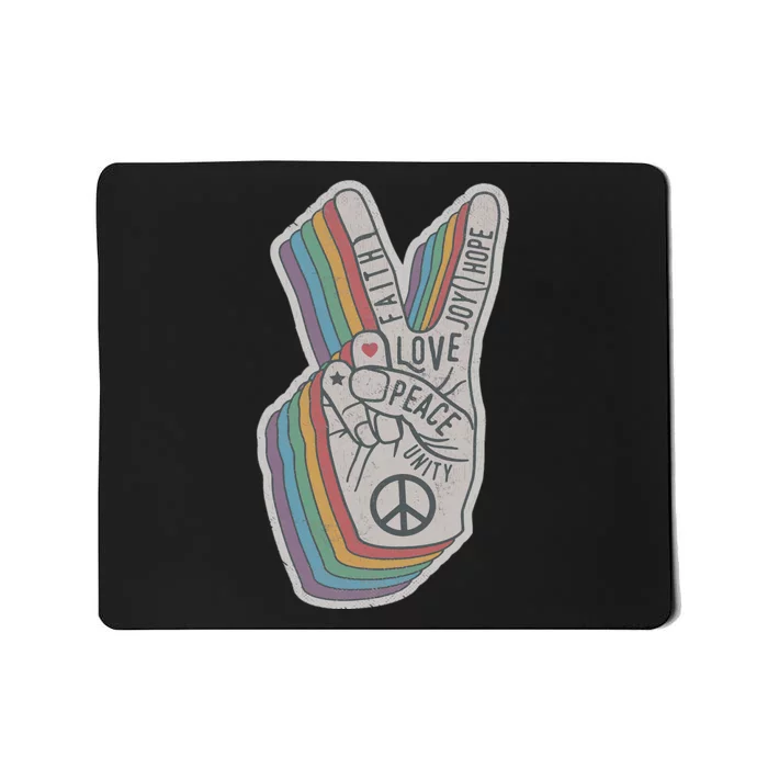 Distressed Rainbow Retro Peace Hand Sign 60s 70s Hippie Mousepad