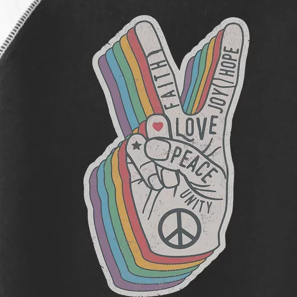 Distressed Rainbow Retro Peace Hand Sign 60s 70s Hippie Toddler Fine Jersey T-Shirt