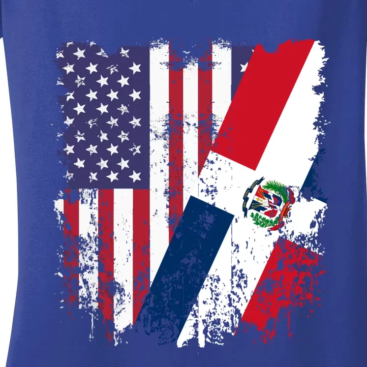 Dominican Republic Roots Half American Flag Dominican Gift Women's V-Neck T-Shirt